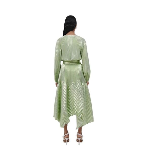 Jonathan Simkhai The Cassia Metallic Chevron Silk/Lurex Midi Skirt in Celery- Si - Picture 3 of 7